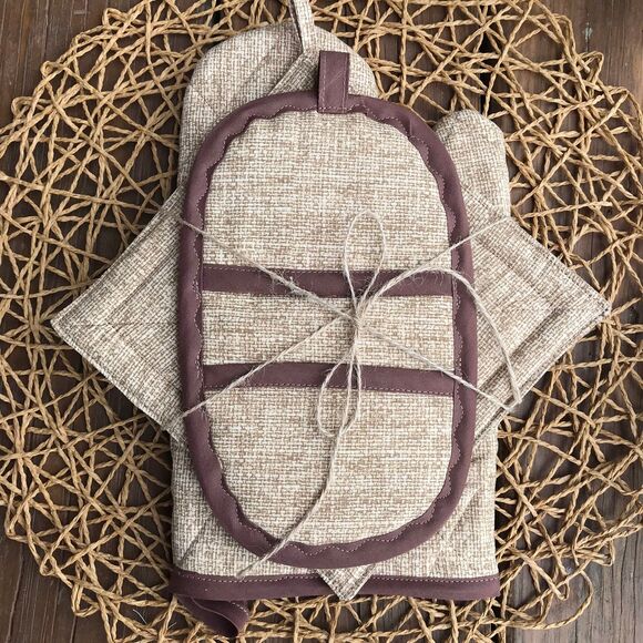Oven Mitt, 2 Finger Hotpads, Square Potholder, Neutral Print, Baking Gift Set - Picture 6 of 8